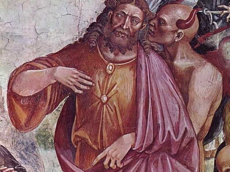 L'Anticristo, particolare dagli affreschi del Signorelli nella cappella di san Brizio, 1501, cattedrale di Orvieto (Wikipedia) 