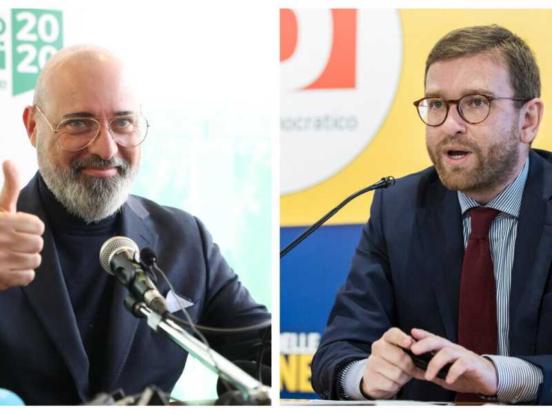 Stefano Bonaccini, presidente Emilia Romagna, e Peppe Provenzano, ex ministro del Mezzogiorno (Foto Ansa/Lapresse)