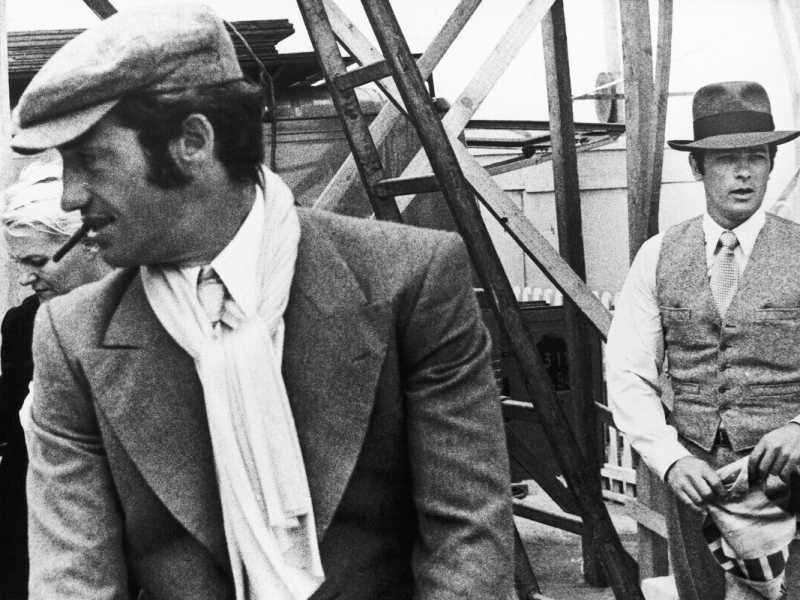 Jean-Paul Belmondo e Alain Delon sul set di "Borsalino", 1969 (LaPresse)&nbsp;