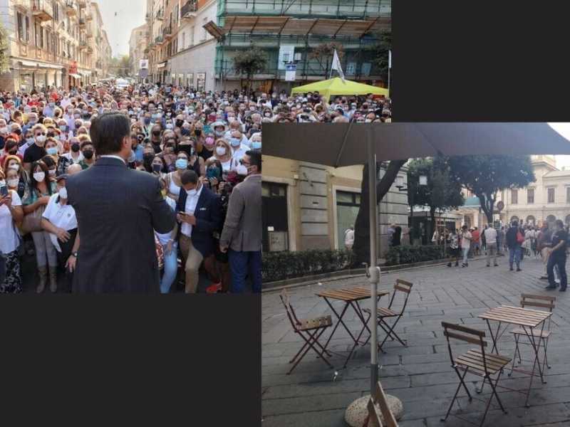 Conte “tarocca” la foto di Savona (piazza vuota) con quella di Pinerolo (piena). Il gioco delle tre piazze