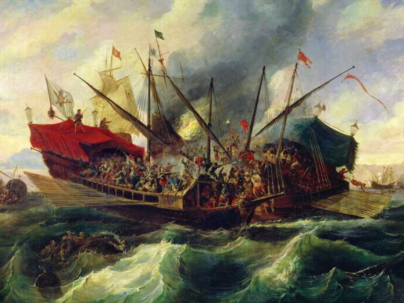 Antonio de Brugada (1804 - 1863), "La battaglia di Lepanto" (Wikimedia Commons) <br />