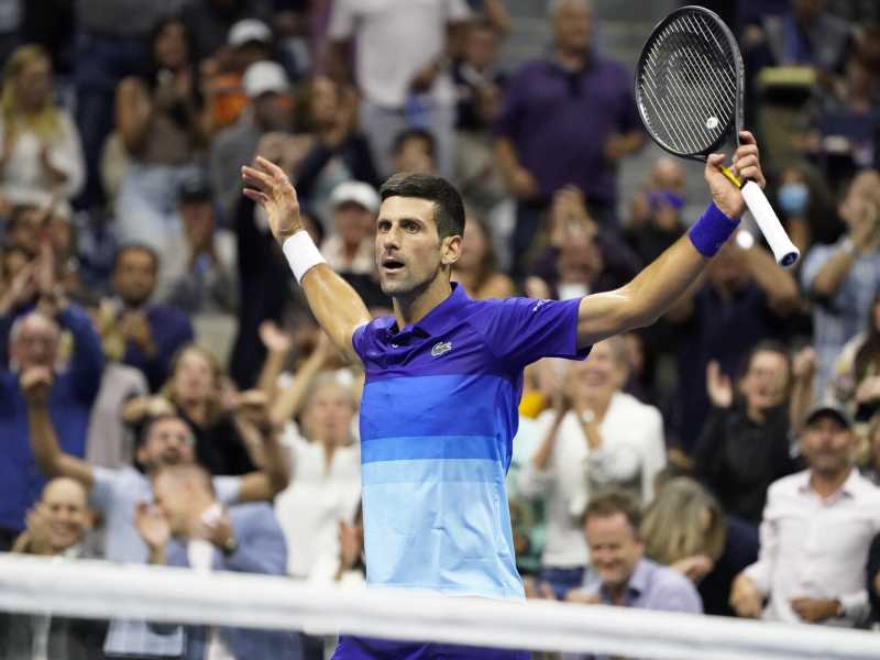 Novak Djokovic durante l'edizione 2021 degli Us Open (foto Ap)