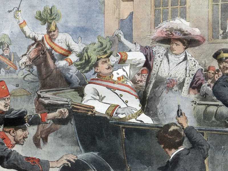 L'attentato di Sarajevo in un'illustrazione di Achille Beltrame per la Domenica del Corriere (Wikimedia Commons)