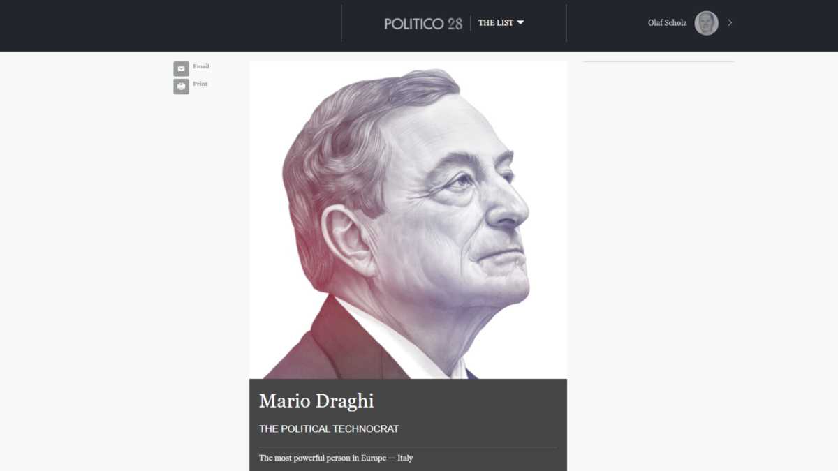 Immagine di "Draghi è la persona più potente d'Europa", secondo Politico