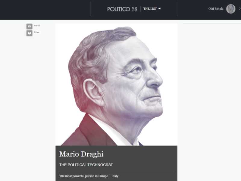 "Draghi è la persona più potente d'Europa", secondo Politico