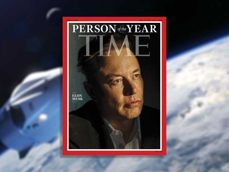 Elon Musk sulla copertina di Time. Elaborazione grafica Il Foglio&copy;&nbsp;<br />