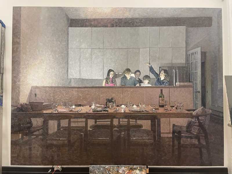 Bernardo Siciliano, Thanksgiving. Olio su tela, 264x198 cm, 2021 <br />