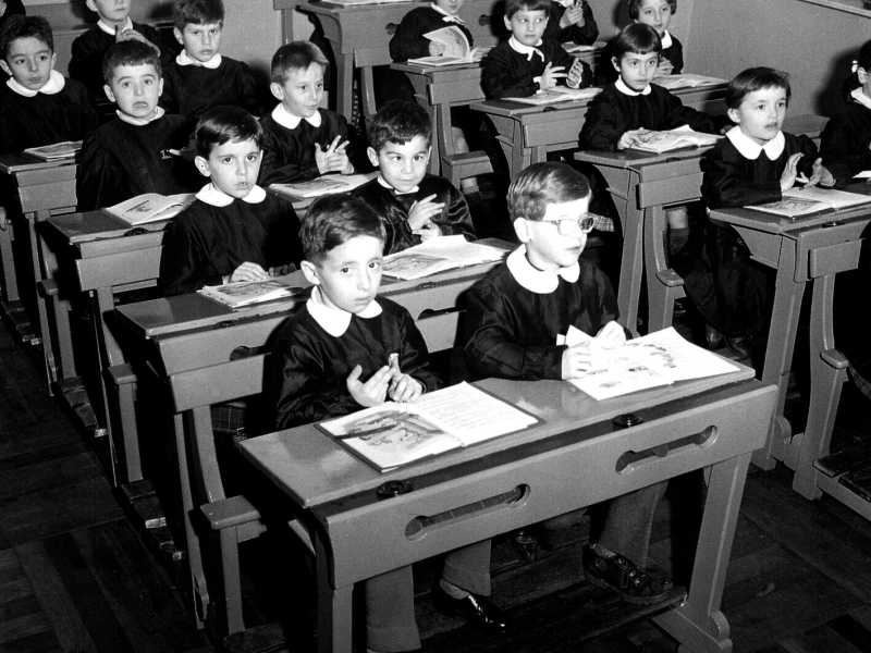 15-11-1956, interno di un'aula scolastica di una classe elementare (Silvio Durante/Lapresse)&nbsp;<br />