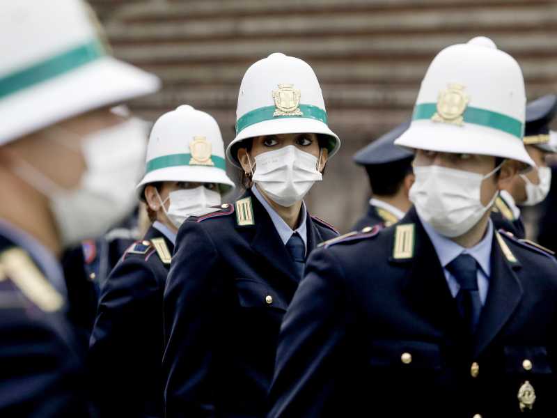 Un momento della cerimonia per l'anniversario della fondazione del Corpo di Polizia Locale di Milano, 21 ottobre 2021. ANSA/MOURAD BALTI TOUATI <br />