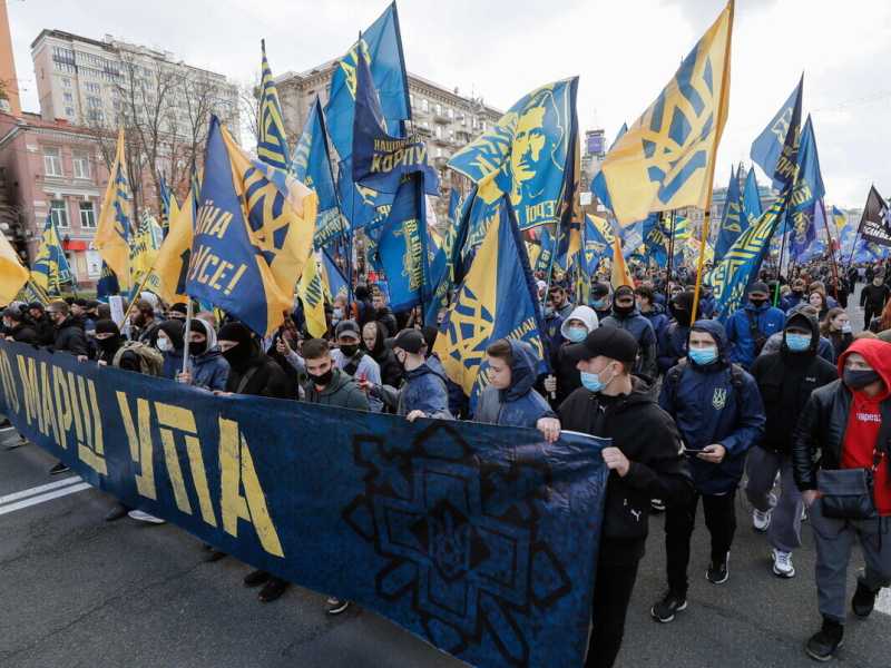 Manifestazione di nazionalisti ucraini a ottobre 2021 (Ansa)&nbsp;