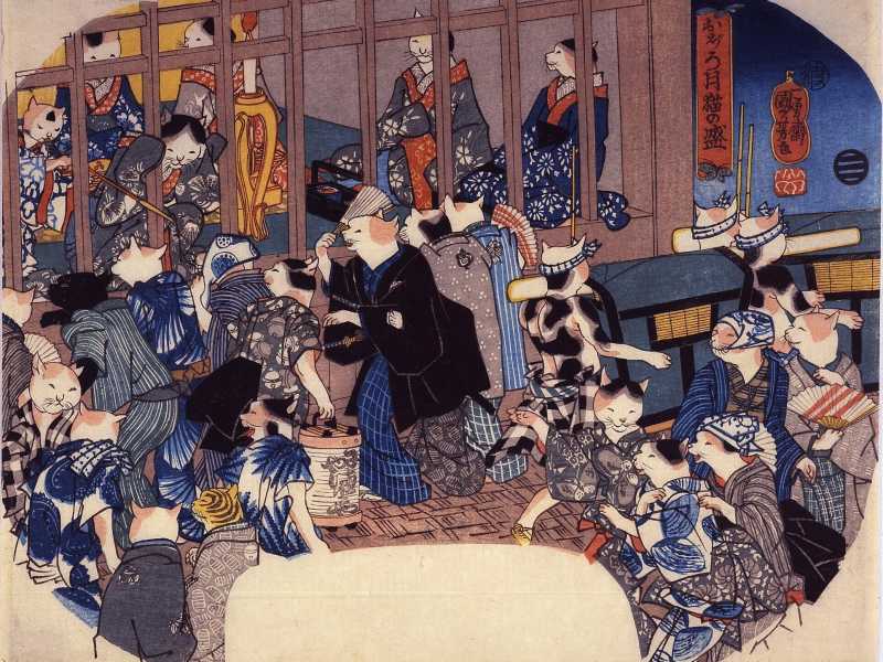 Utagawa Kuniyoshi, Luna pallida, Gatti di stagione, 1846 <br />