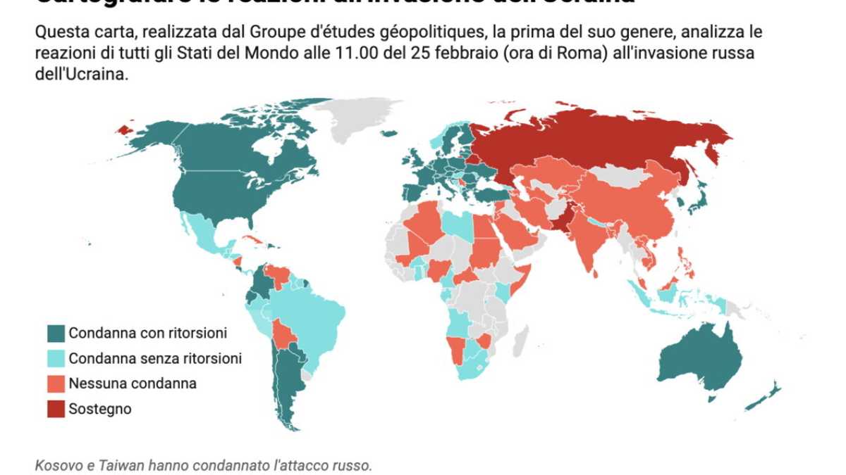 Immagine di Chi condanna e chi sostiene la guerra di Putin. Una mappa