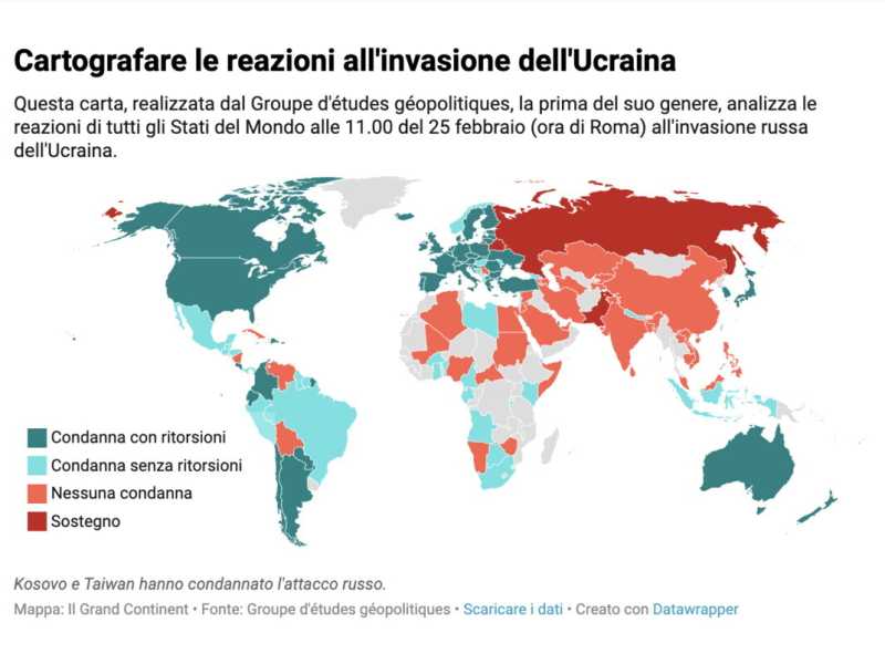 Chi condanna e chi sostiene la guerra di Putin. Una mappa
