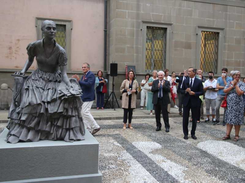 15 settembre 2021. Beppe Sala inaugura la statua di Cristina Trivulzio di Belgiojoso, in centro a Milano (Foto: Ansa/Paolo Salmorago)