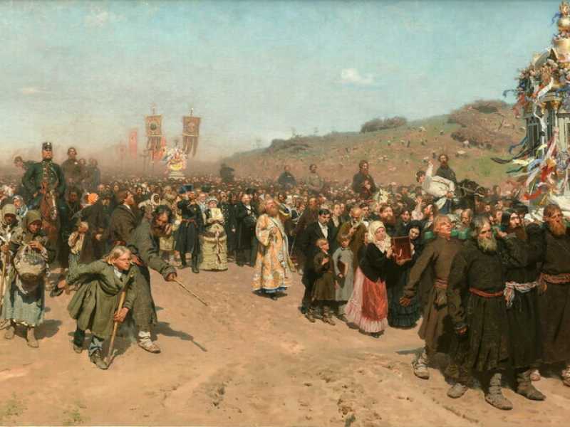 "Processione di Pasqua nella regione di Kursk" del pittore russo Il'ja Repin, nato nell'Oblast di Charkhiv, oggi Ucraina (1880-83)&nbsp;<br />