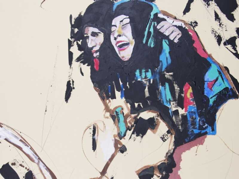 Ugo Nespolo, &ldquo;Esuli&rdquo;, 2016, acrilici su spolvero (dettaglio)&nbsp;<br />