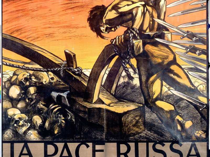Dettaglio da un poster di Sergio Canevari del 1918 intitolato &ldquo;La pace russa&rdquo; (Wikipedia)&nbsp;<br />