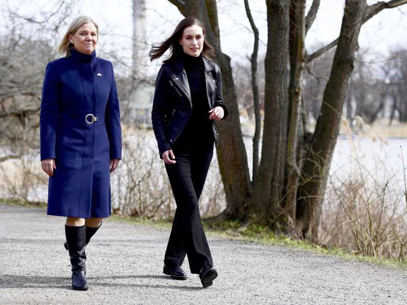Incontro tra il primo ministro svedese Magdalena Andersson e l'omologa finlandese Sanna Marin a Stoccolma (foto LaPresse)&nbsp;<br />