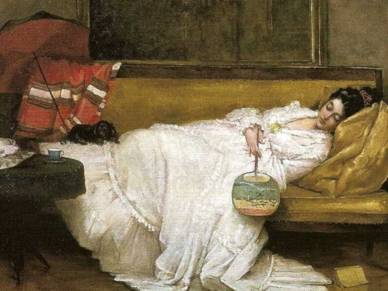 Alfred Stevens, "Girl in a White Dress Resting on a Sofa"&nbsp;<br />