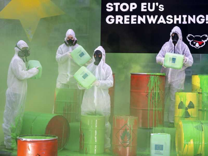 Proteste contro il greenwashing a Francoforte (Ansa) 