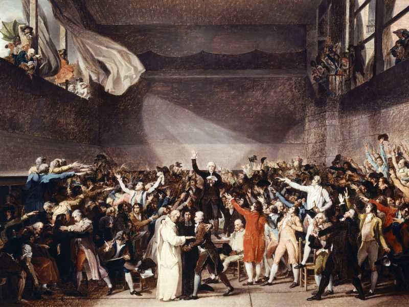 Jacques-Louis David, "Giuramento della pallacorda", dipinto tra il 1790 e il 1794 mostra uno degli eventi fondamentali della rivoluzione francese<br />
