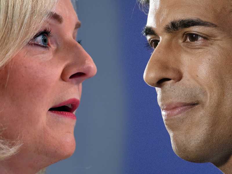 Un confronto tra Liz Truss e Rishi Sunak, i due candidati alla guida del partito conservatore britannico (Getty Images)<br />
