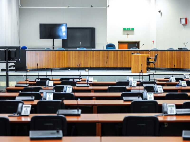 Aula bunker del carcere Pagliarelli, foto LaPresse &nbsp;<br />
