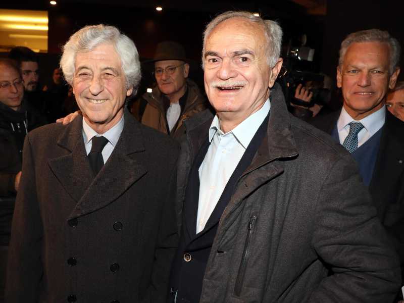 &nbsp;Sandro Mazzola (destra) abbraccia Gianni Rivera (sinistra) nel gennaio 2018