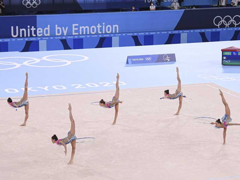 La finale di Ginnastica Ritmica delle "farfalle" alle Olimpiadi di Tokyo 2020 (Ansa)&nbsp;<br />
