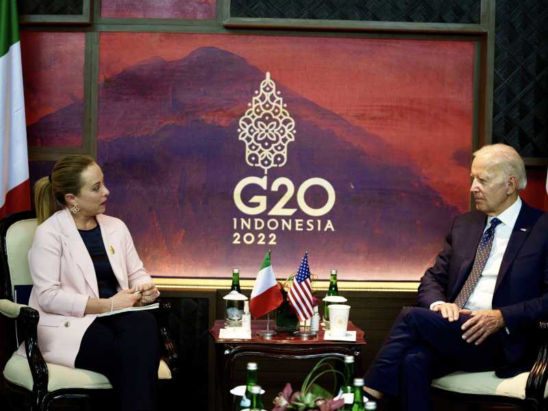 Giorgia Meloni e Joe Biden (LaPresse/Palazzo Chigi)