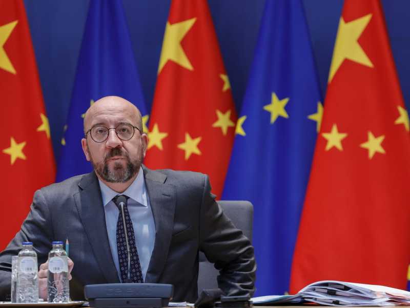 Charles Michel al vertice Ue-Cina in videoconferenza da Bruxelles (LaPresse)<br />