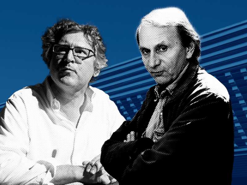 Michel Onfray e Michel Houellebecq (elaborazione grafica Il Foglio)&nbsp;<br />