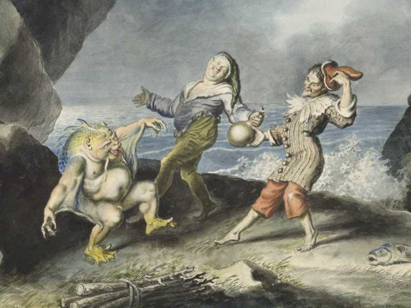 &nbsp;Stefano, Trinculo e Calibano (Johann Heinrich Ramberg - Cornell University Library, via Wikimedia Commons)<br />