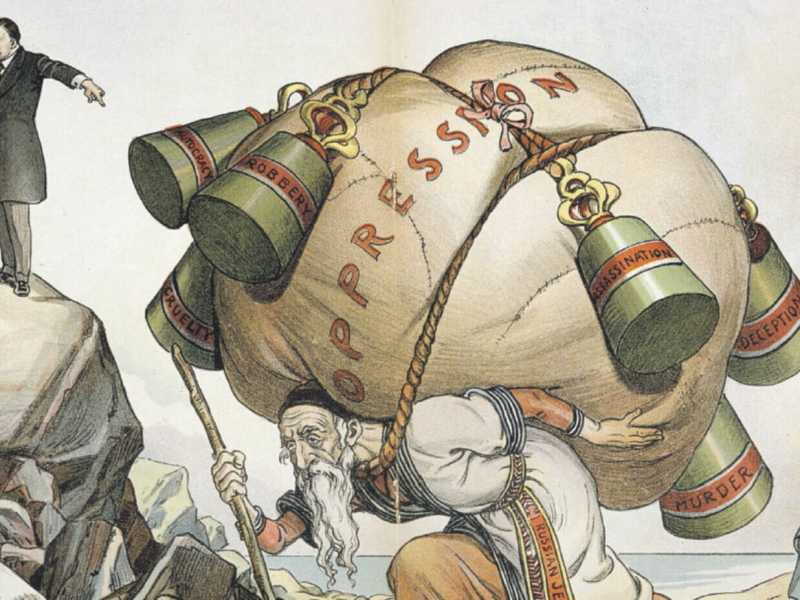 Un’illustrazione americana con il presidente Roosevelt che invita lo zar Nicola II a cessare l’oppressione degli ebrei in Russia (Wikipedia)