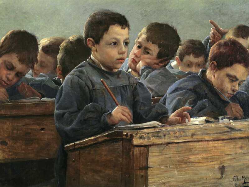 Paul Louis Martin des Amoignes (1858&ndash;1925), In classe (1886), olio su tela (Wikimedia Commons)&nbsp;<br />