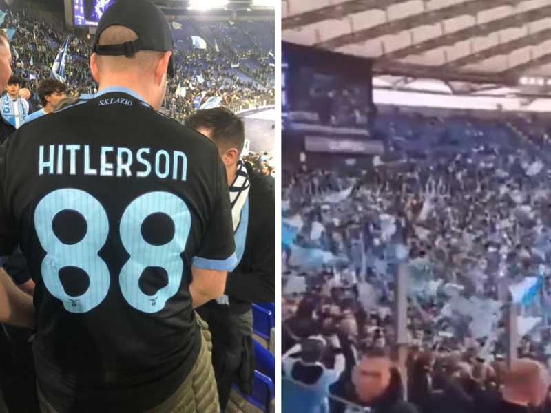 Tifosi laziali durante il derby con la Roma (foto dal profilo Twitter di Ruth Dureghello)