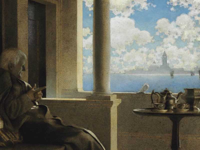 Maxfield Parrish, "Cardinal Archbishop Sat on His Shaded Balcony", 1901 (Wikipedia)
