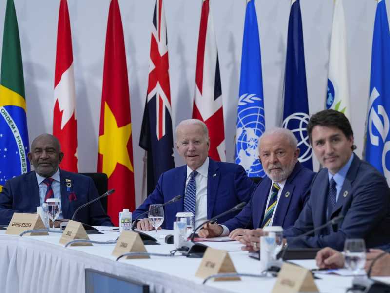 Lula con Joe Biden e Justin Trudeau al G7 (LaPresse)