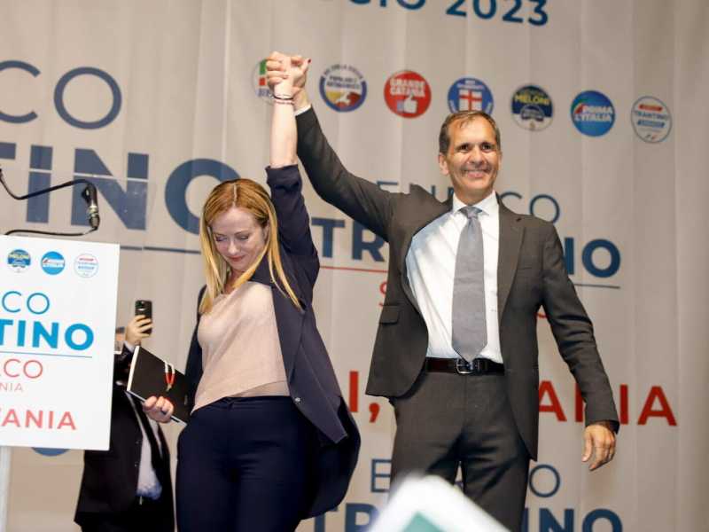 Giorgia Meloni e Enrico Trantino (foto via Facebook - Enrico Trantino Sindaco)&nbsp;<br />