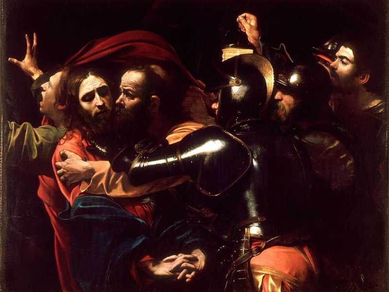 Presa di Cristo nell'orto o Cattura di Cristo, Michelangelo Merisi da Caravaggio. 1602. National Gallery of Ireland, Dublino (Wikimedia) <br />