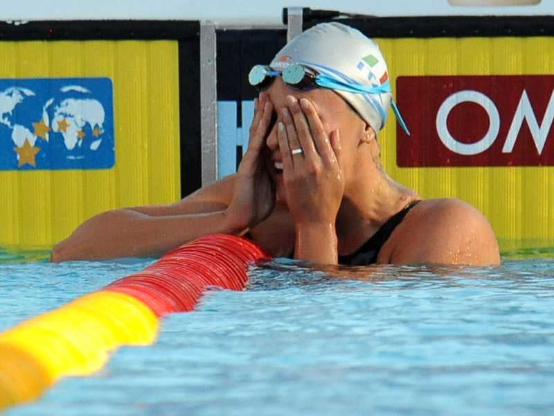 Federica Pellegrini, dopo aver ottenuto il record mondiale nel 2009 (Ansa)