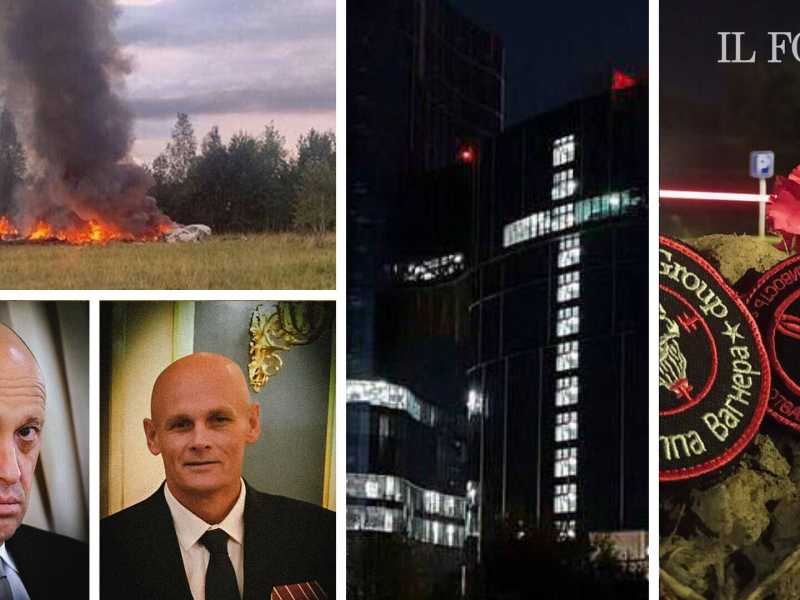 Il jet abbattuto, Prigozhin e Utkin. A San Pietroburgo, nell'edificio del Centro Wagner, le luci accese delle finestre formano una croce <br /> <br />
