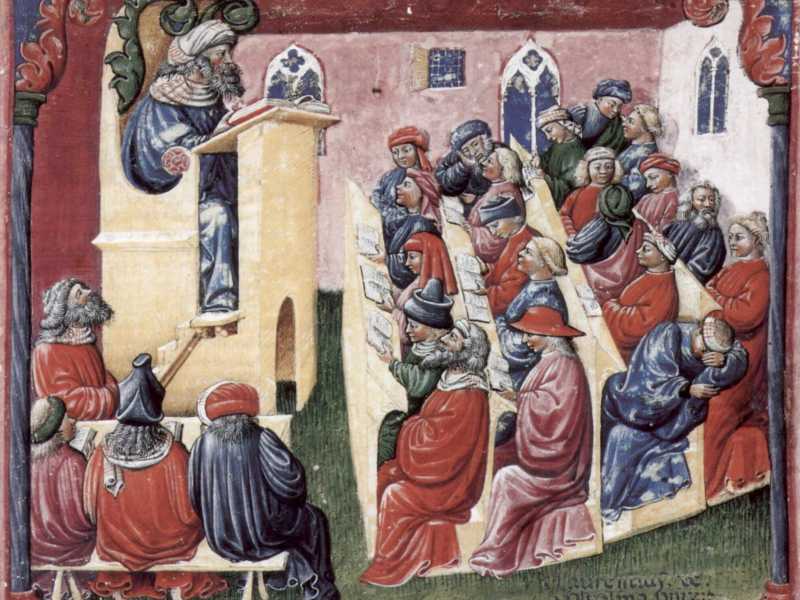  Rappresentazione lezione universitaria, 1350 (foto Wikipedia)