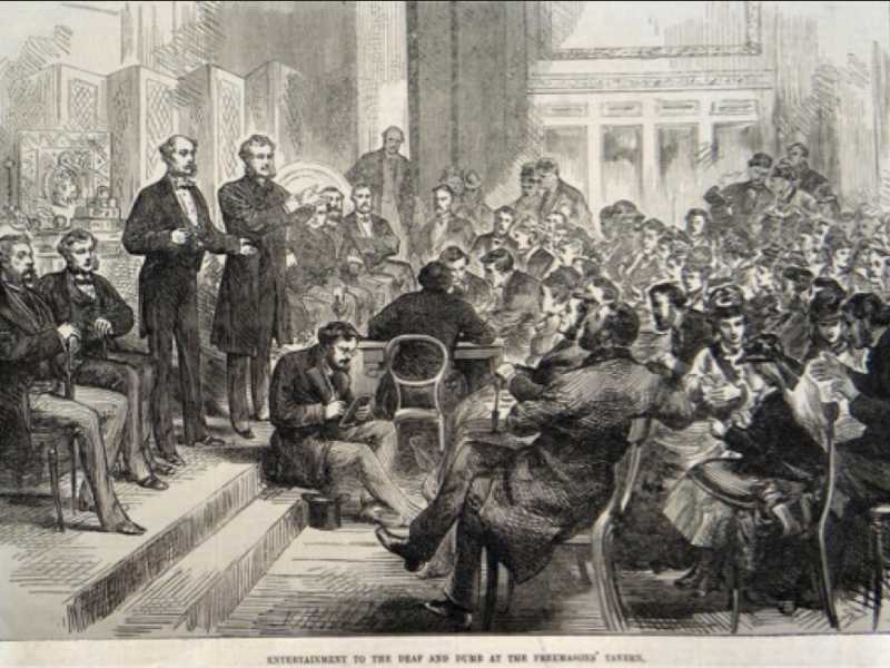 Riunione nella sala della Freemasons' Tavern, 1875 (foto da Wikipedia)