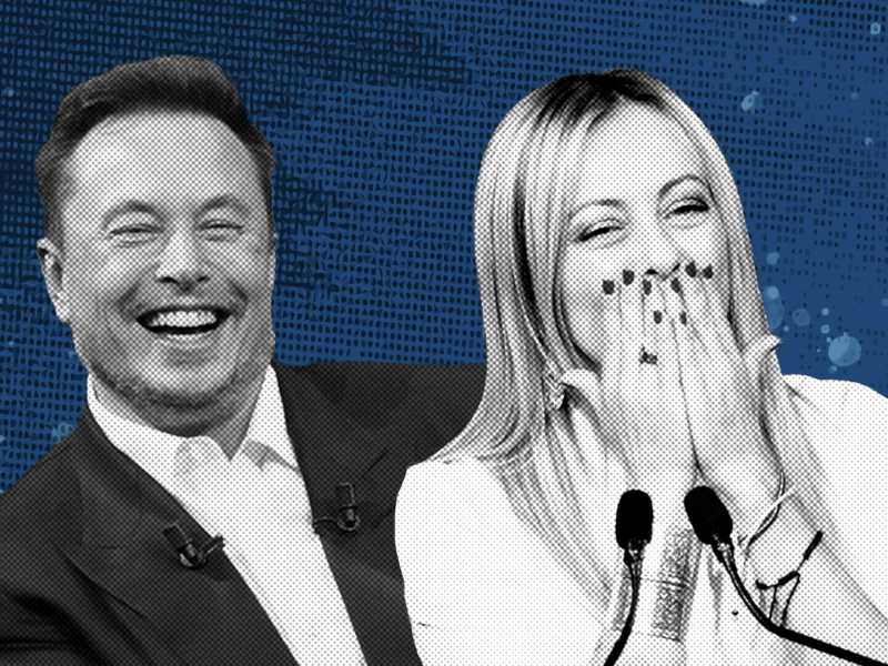 Elon Musk e Giorgia Meloni (Elaborazione grafica Enrico Cicchetti)