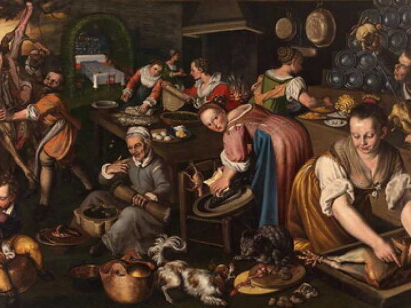 Cucina, Vincenzo Campi, 1578 - 1581. Olio su Tela, 145 x 220 cm. Pinacoteca di Brera, Milano <br />