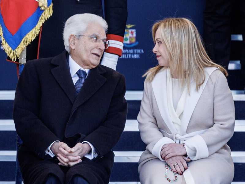 Matterellae Meloni alla cerimonia per il 100mo anniversario della fondazione dell&rsquo;Aeronautica Militare (LaPresse)<br />