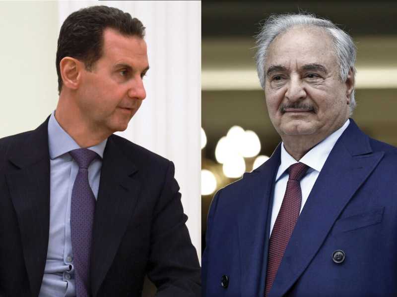 &nbsp;Bashar el Assad e Khalifa Haftar (foto LaPresse e Ansa)