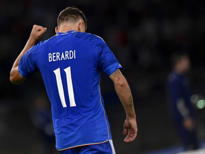 Domenico Berardi esulta dopo il secondo gol contro Malta (foto LaPresse)