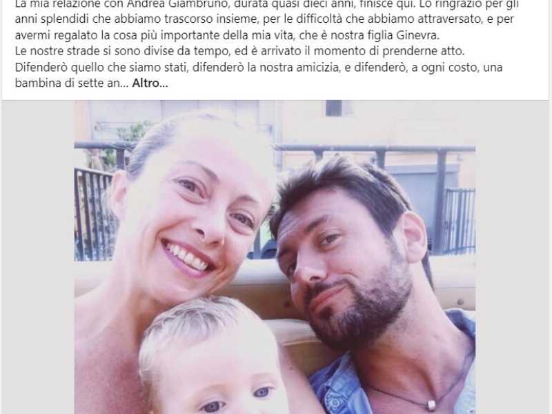 Meloni lascia Giambruno con un post sui social dopo i fuorionda di Striscia la notizia